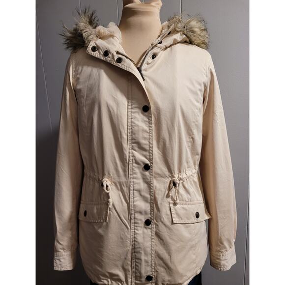 Banana Republic Heritage Women's XS Beige Fur Collar Classy Coat - Picture 3 of 16